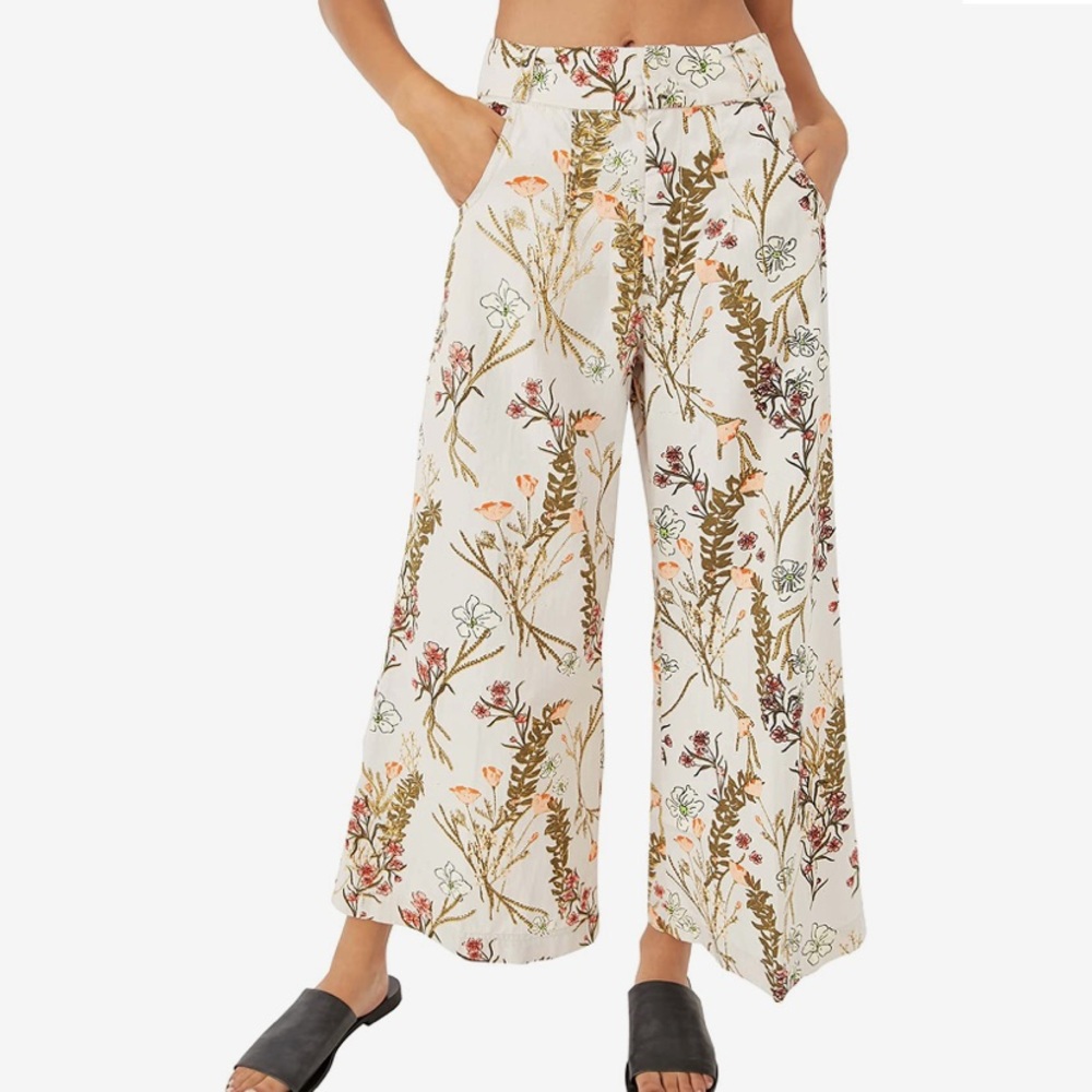 NWT Free People Menocra Floral Cropped Wide-Leg pants size 2